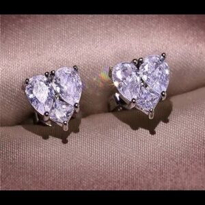 Gorgeous silver heart stud earrings with swarovski elements #229